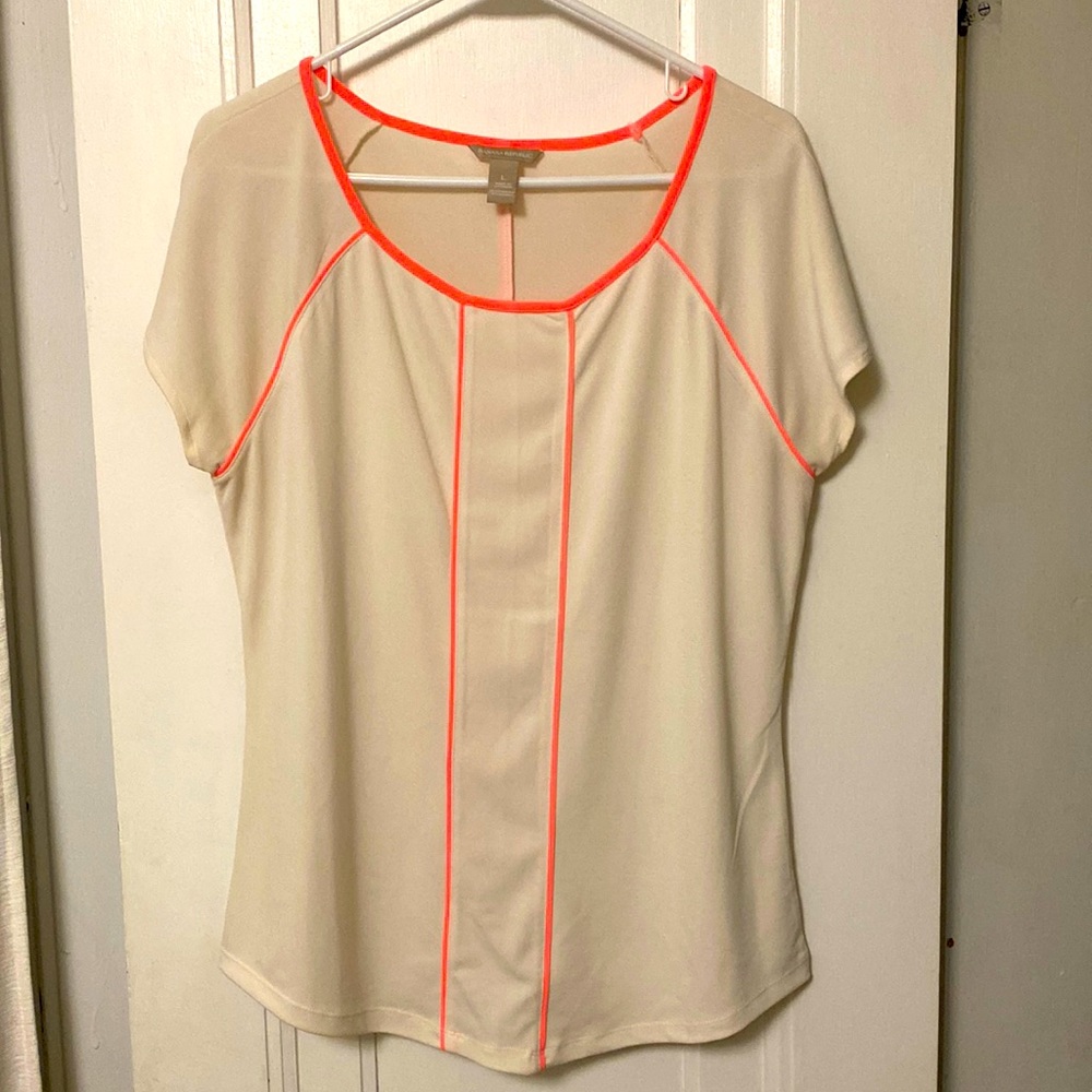 Cream and pink short-sleeved Banana Republic blouse